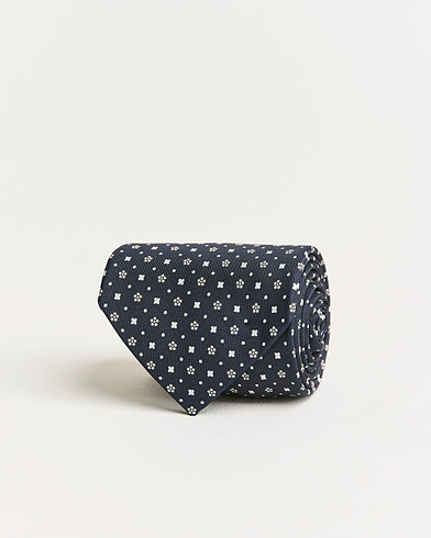 Herren |  | E. Marinella | 3-Fold Flower Pattern Silk Tie Navy