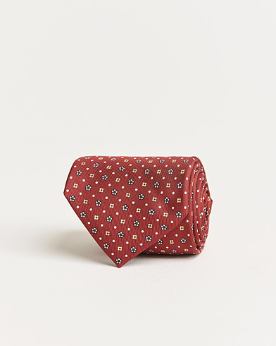 Herren |  | E. Marinella | 3-Fold Flower Pattern Silk Tie Red