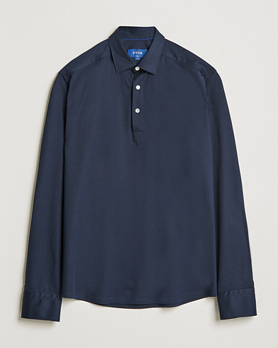 Herren | Eton | Eton | Slim Fit Cotton Piqué Popover Shirt  Navy