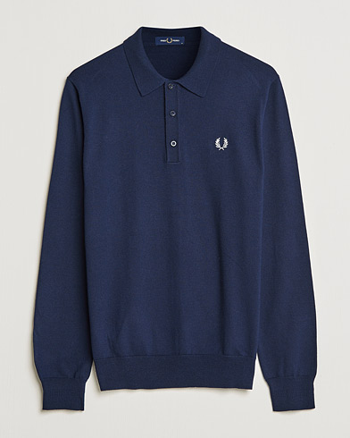 Herren | Best of British | Fred Perry | Long Sleeve Knitted Shirt Navy