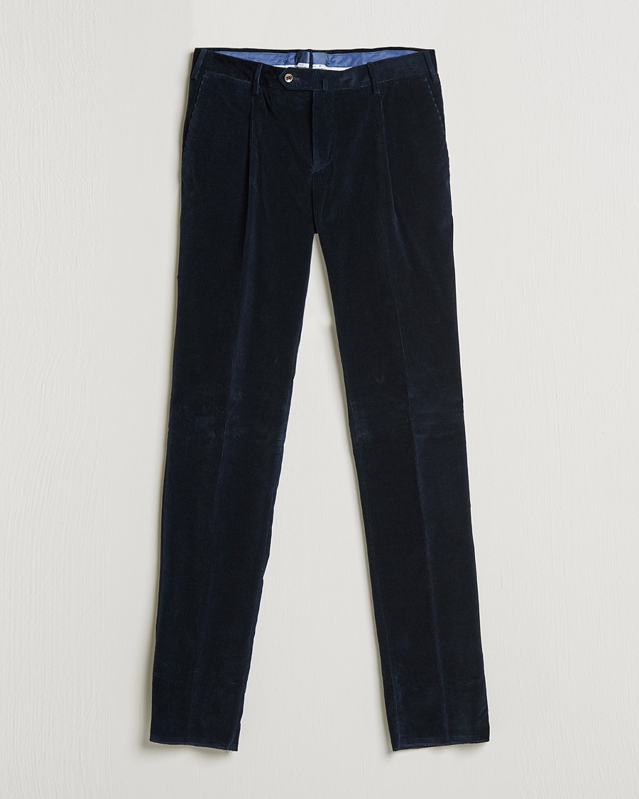 Herren | PT01 | PT01 | Slim Fit Pleated Corduroy Trousers Navy