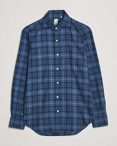 Herren | Freizeithemden | Finamore Napoli | Tokyo Slim Light Flannel Shirt Navy Check