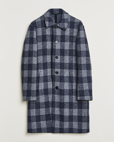 Herren |  | Harris Wharf London | Vichy Fleece Lined Mac Coat Blue/Grey