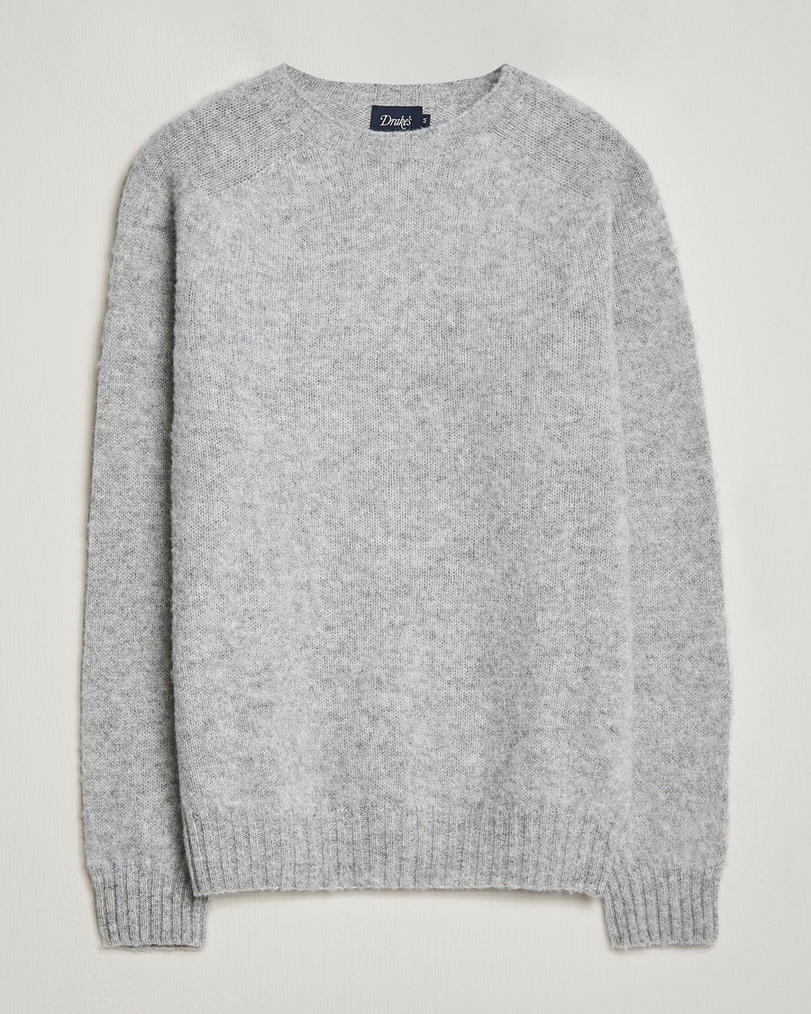 Drake's Brushed Shetland Crew Grey – Grau