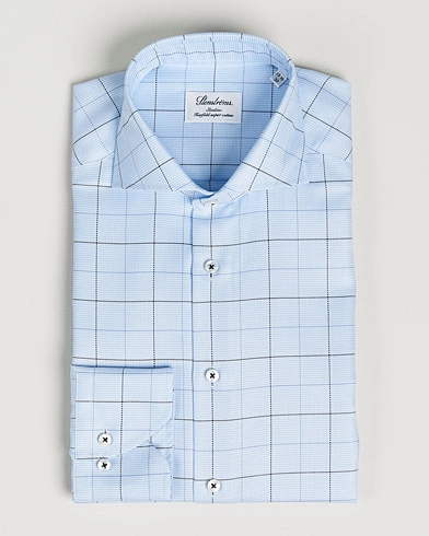 Herren |  | Stenströms | Slimline Cut Away Windowpane Shirt Blue