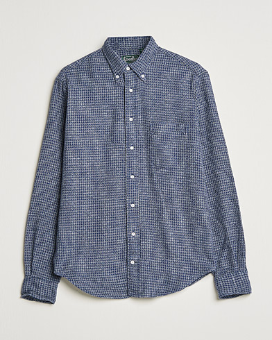 Herren | Flannellhemden | Gitman Vintage | Button Down Houndstooth Flannel Shirt Dark Blue
