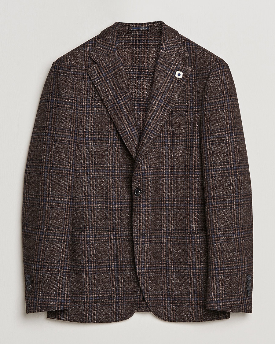 Herren | Lardini | Lardini | Checked Patch Pocket Wool/Silk Blazer Brown