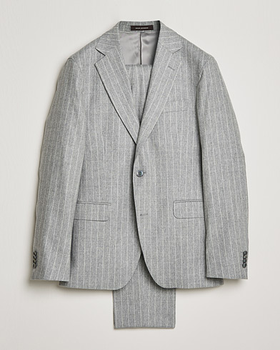 Herren | Business & Beyond | Oscar Jacobson | Ego Pinstripe Wool Flannel Suit Grey Melange