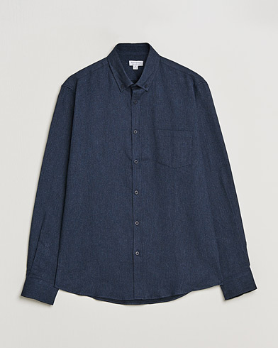 Herren | Sunspel | Sunspel | Brushed Cotton Flannel Shirt Navy Melange