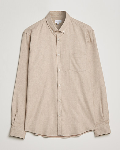 Herren | Sunspel | Sunspel | Brushed Cotton Flannel Shirt Oatmeal Melange