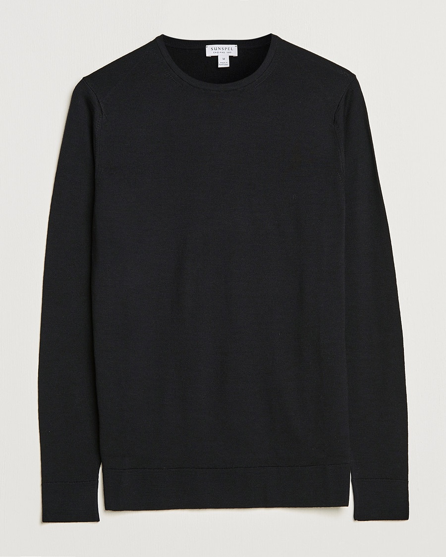 Herren | Rundausschnitt | Sunspel | Crew Neck Jumper Black