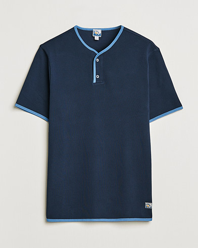 Herren | Kurzarm T-Shirt | Sunspel | Paul Weller Heavy Cotton Pique Henley T-Shirt Navy