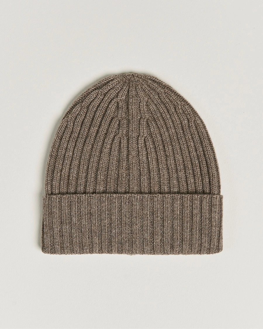 Piacenza Cashmere Ribbed Cashmere Beanie Taupe – Beige