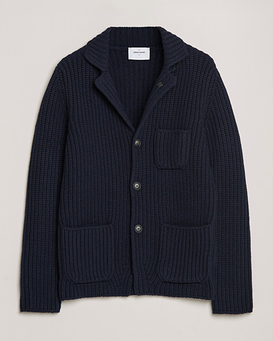 Herren | Strickjacke | Gran Sasso | Heavy Wool Knitted Blazer Cardigan Navy