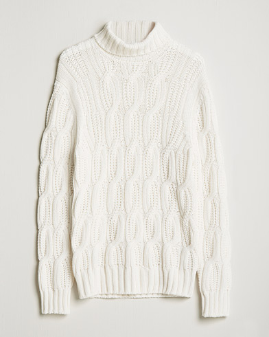 Herren | Pullover | Gran Sasso | Cable Knitted Wool/Cashmere Roll Neck Off White