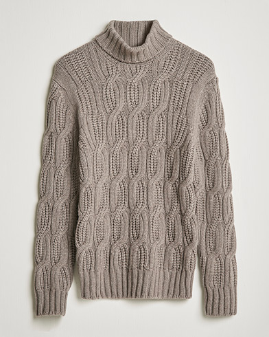 Herren | Rollkragenpullover | Gran Sasso | Cable Knitted Wool/Cashmere Roll Neck Brown