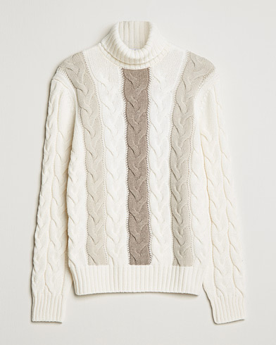 Herren | Rollkragenpullover | Gran Sasso | Cable Knitted Wool Rollneck Off White