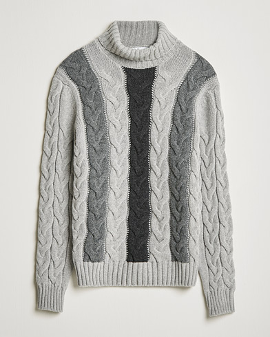 Herren | Rollkragenpullover | Gran Sasso | Cable Knitted Wool Rollneck Grey