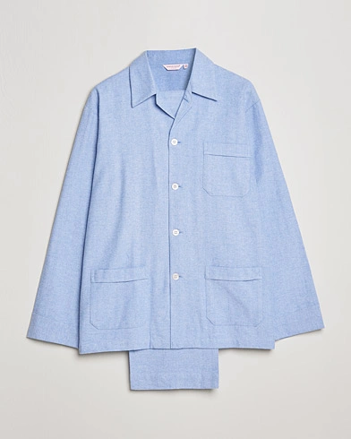 Herren | Schlafanzüge & Bademäntel | Derek Rose | Brushed Cotton Flannel Herringbone Pyjama Set Blue