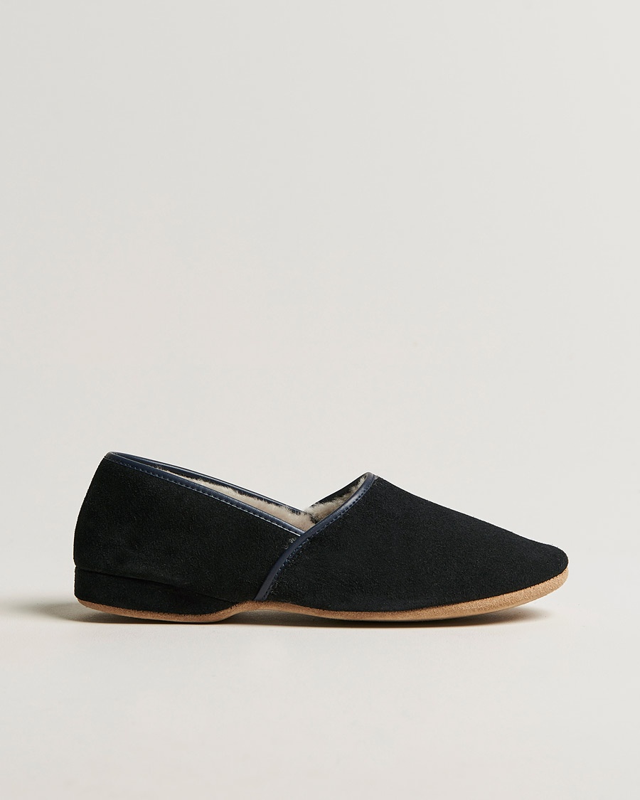 Herren | | Derek Rose | Crawford Sheepskin Suede Slippers Navy