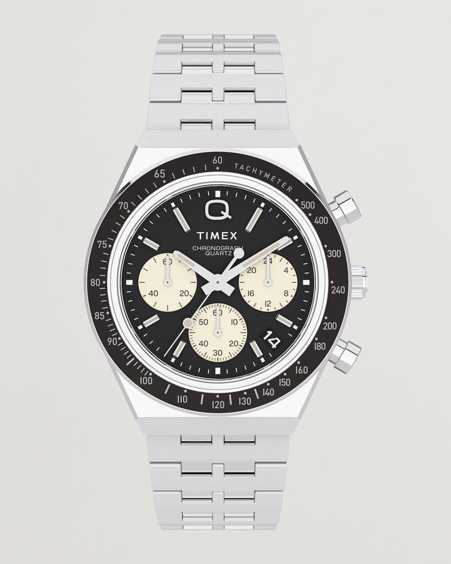 Timex Q Chronograph 40mm Black Dial – Silber