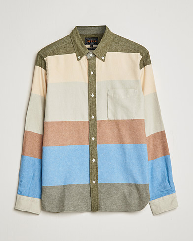 Herren | BEAMS PLUS | BEAMS PLUS | Flannel Multi Stripe Shirt Olive/Cream