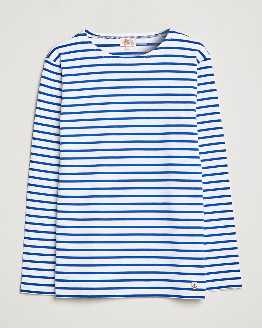 Herren | Langarm T-Shirt | Armor-lux | Houat Héritage Stripe Long Sleeve T-Shirt White/Blue