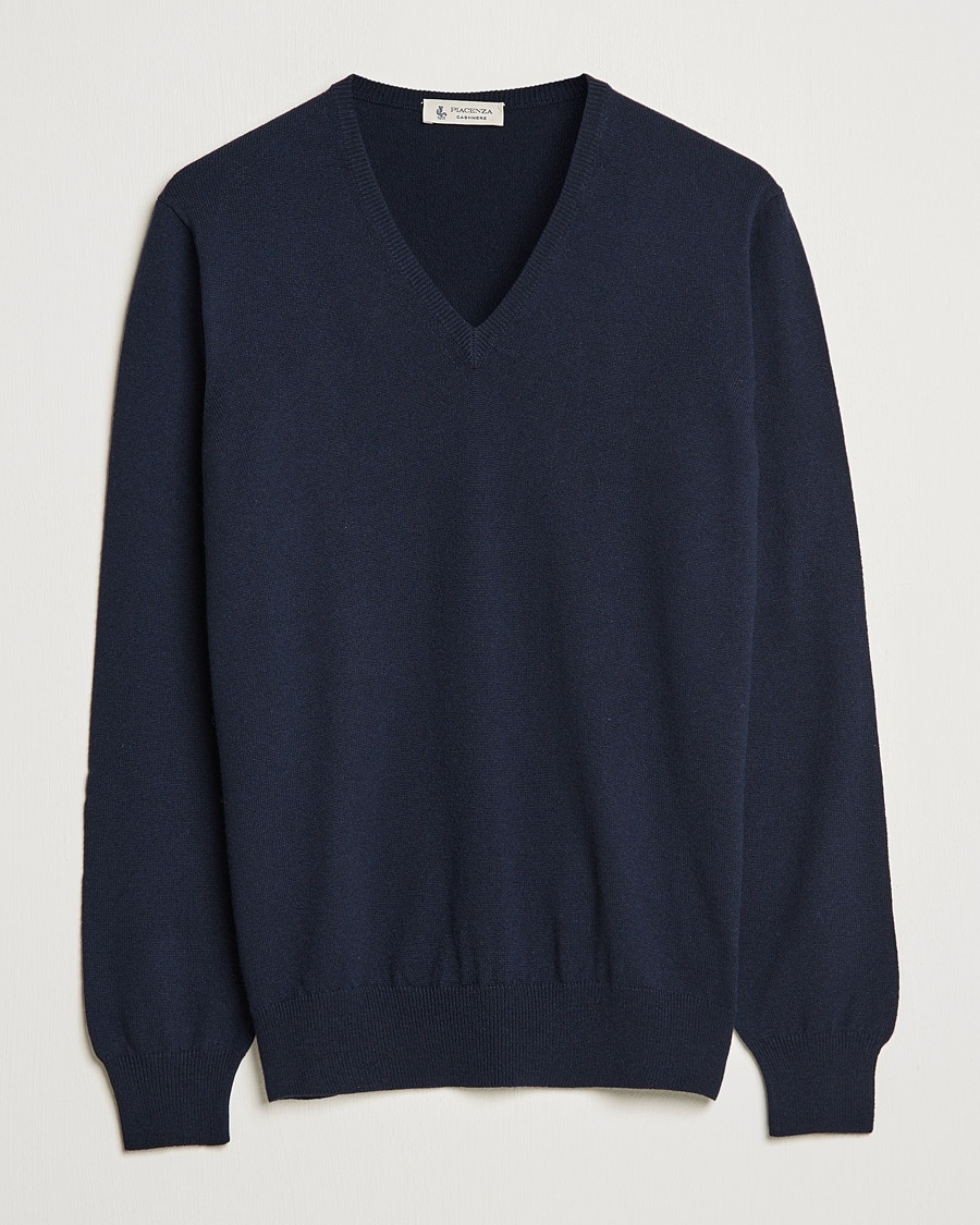 Piacenza Cashmere Cashmere V Neck Sweater Navy – Blau