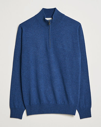 Herren |  | Piacenza Cashmere | Cashmere Half Zip Sweater Indigo Blue