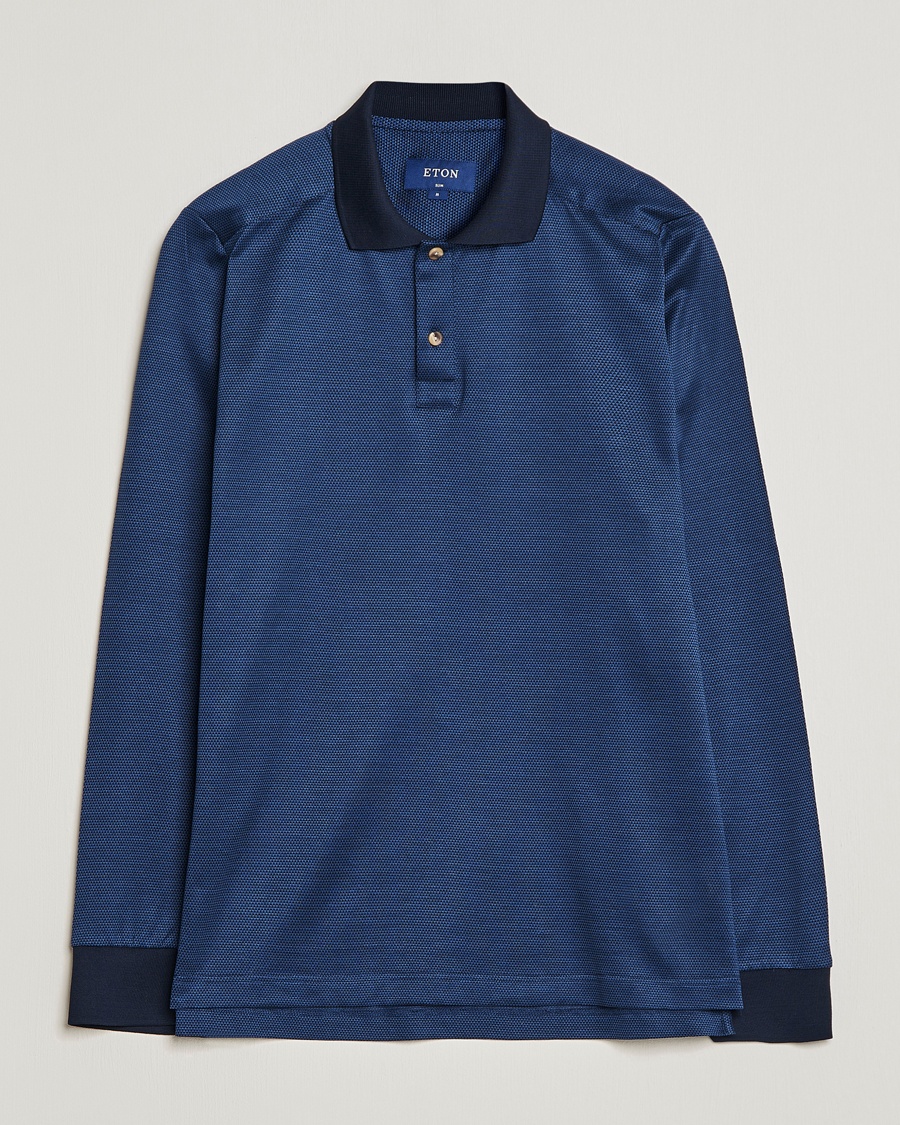 Herren | | Eton | Knit Jaquard Polo Shirt Blue