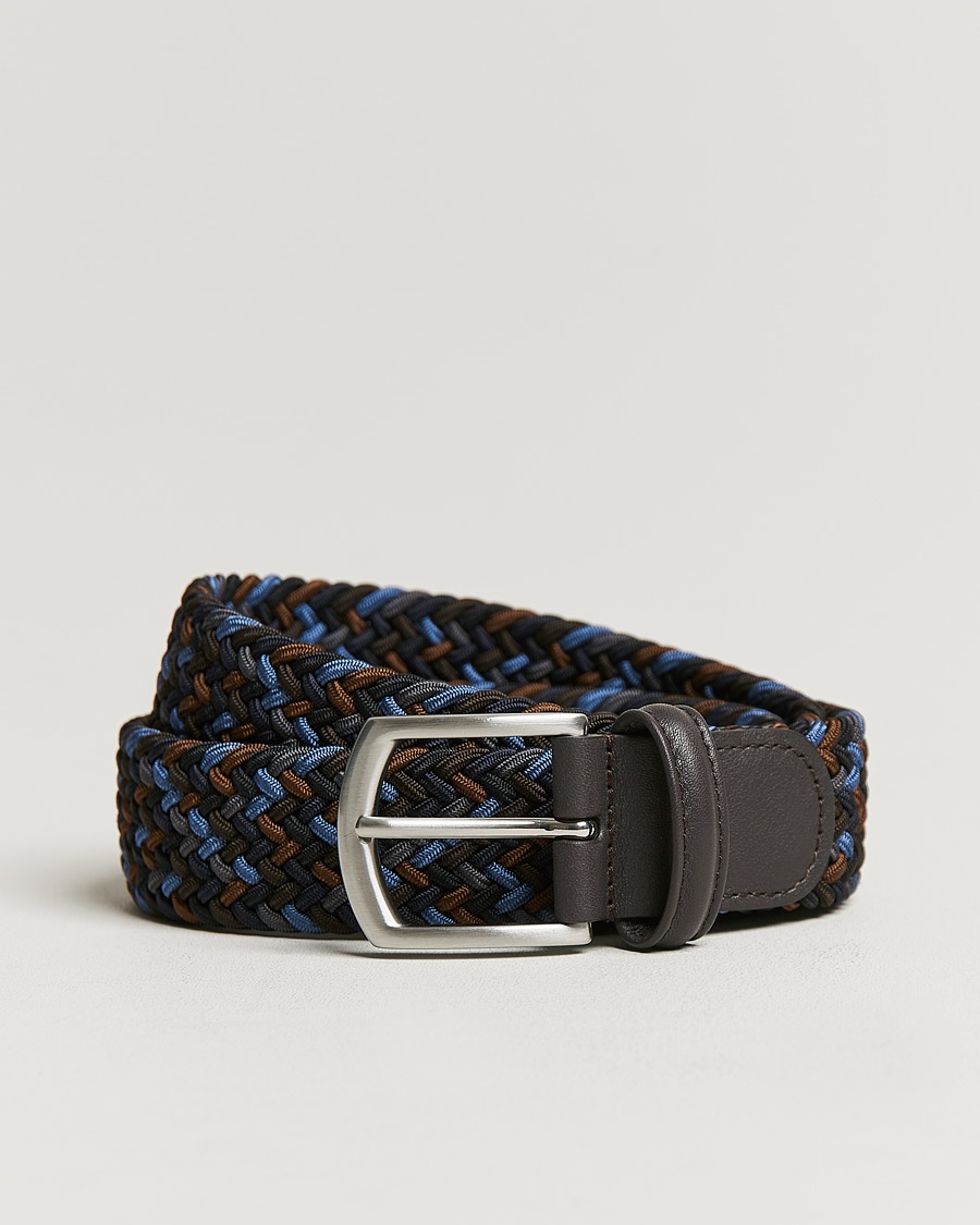 Anderson's Stretch Woven 3,5 cm Belt Navy/Brown – Blau