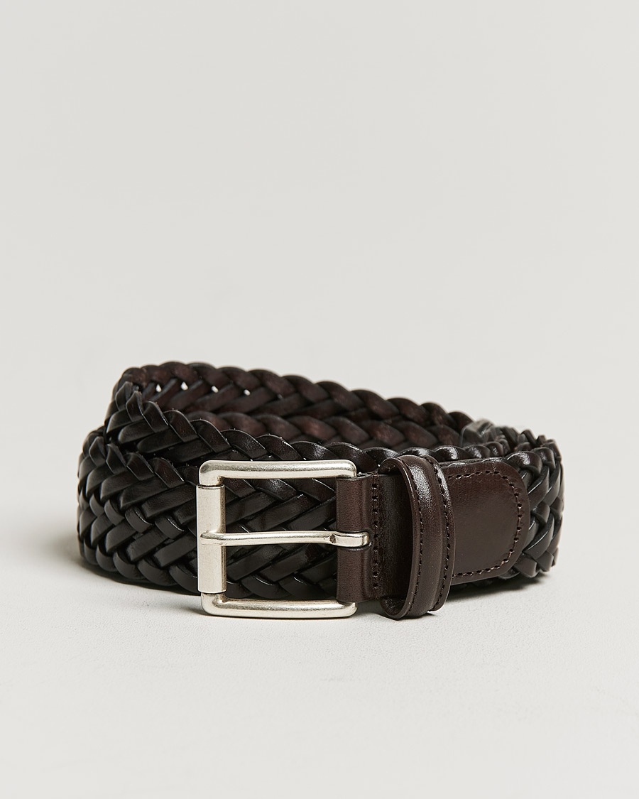 Herren | | Anderson's | Woven Leather 3,5 cm Belt Dark Brown