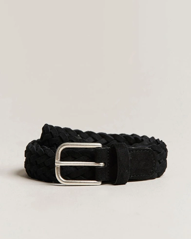 Herren | Gürtel | Anderson's | Woven Suede Belt 3 cm Black