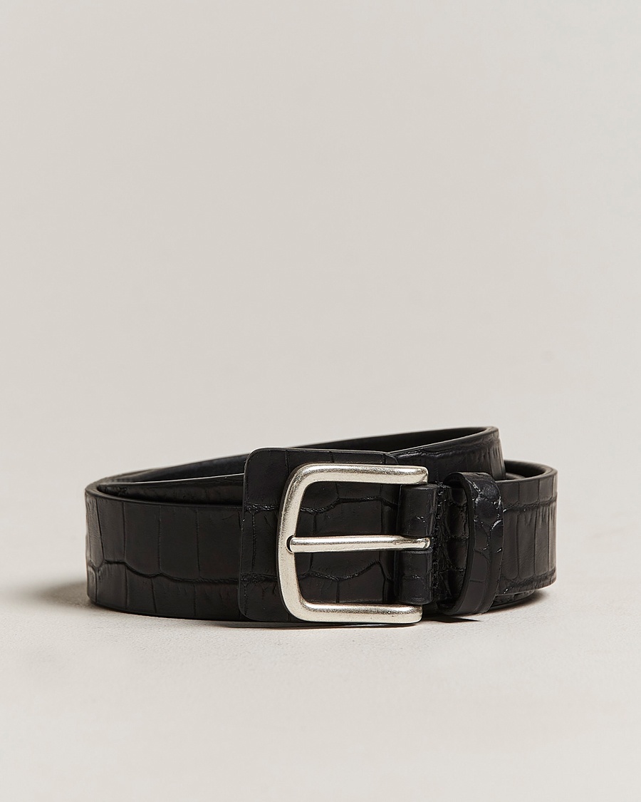 Herren | | Anderson's | Embossed Croco Belt 3 cm Black