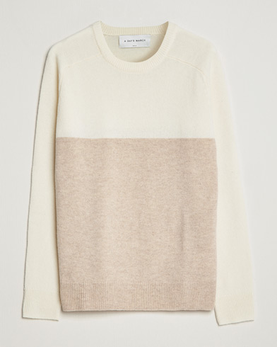 Herren | Strickpullover | A Day's March | Brodick Block Lambswool Sweater Sand/Off White