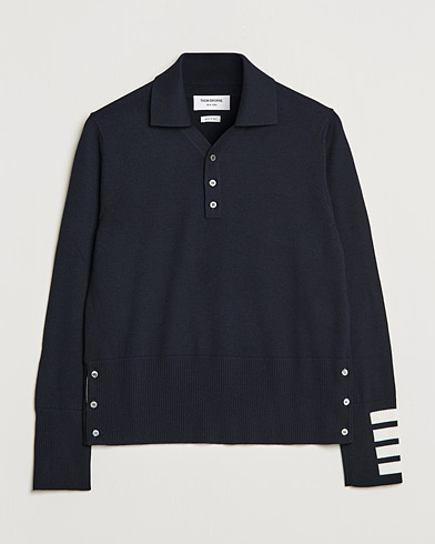 Herren | Bestickte Polohemden | Thom Browne | 4-Bar Merino Wool Knitted Polo Navy
