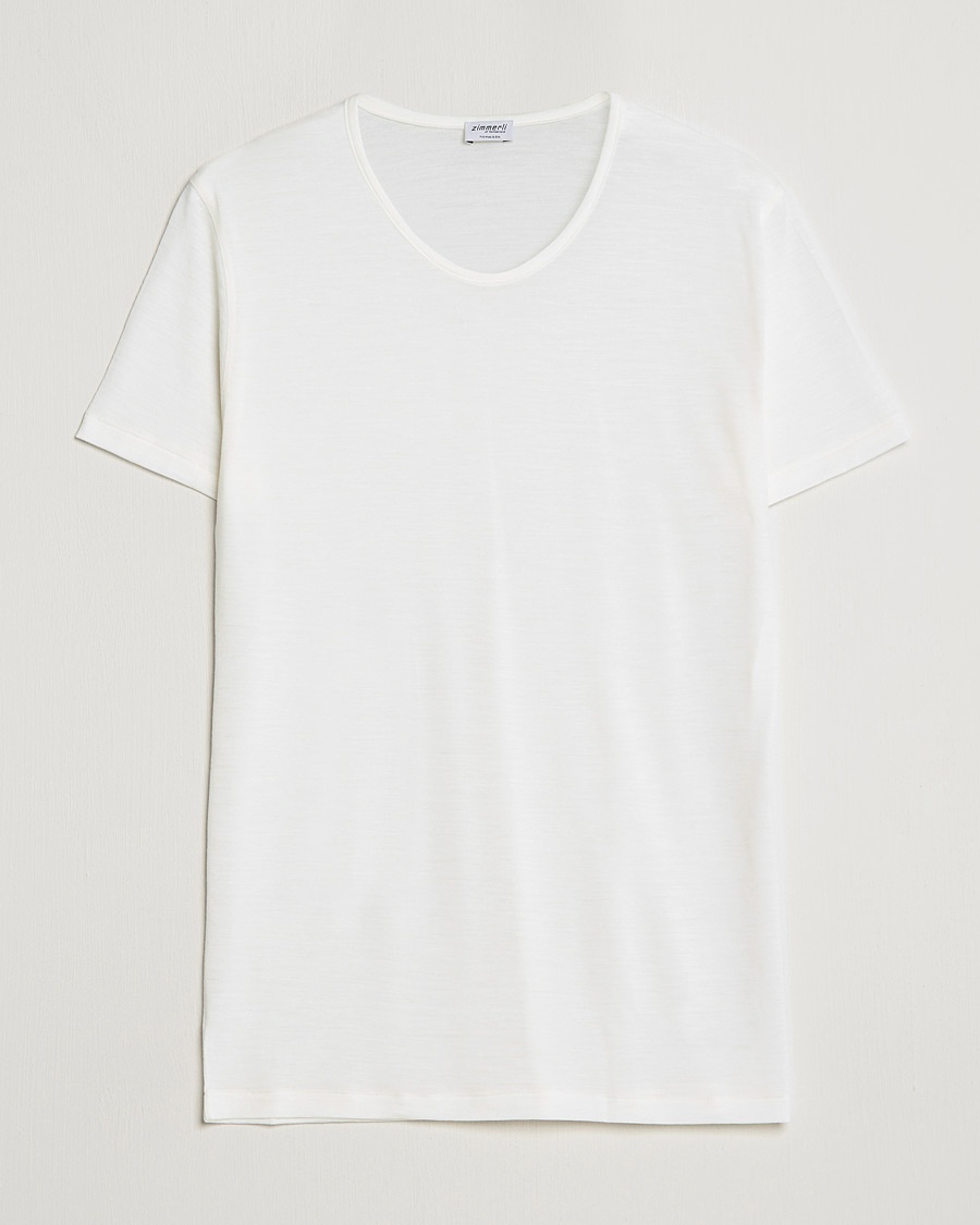 Zimmerli of Switzerland Wool/Silk Crew Neck T-Shirt Ecru - Weiß - T-shirt - Grösse: XXL