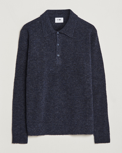 Herren | Bestickte Polohemden | NN07 | Alfie Boiled Wool Knitted Polo Blue Melange