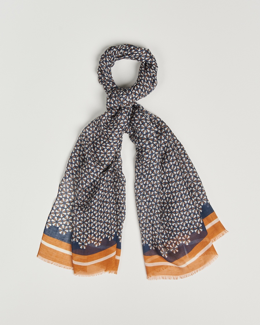 Herren | | Altea | Printed Linen Scarf Navy/Orange