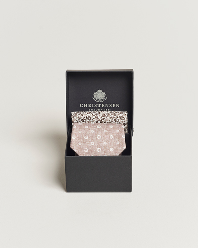 Herren |  | Amanda Christensen | Box Set Printed Linen 8cm Tie With Pocket Square Beige
