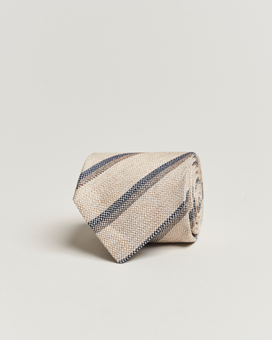 Herren |  | Amanda Christensen | Silk/Linen Striped 8cm Tie Natural