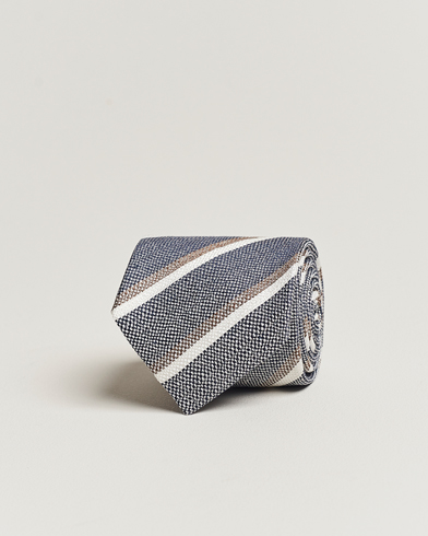 Herren |  | Amanda Christensen | Silk/Linen Striped 8cm Tie Navy