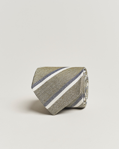 Herren |  | Amanda Christensen | Silk/Linen Striped 8cm Tie Olive