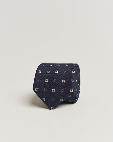 Herren | Krawatten | Amanda Christensen | Silk Bouclé Flower 8cm Tie Navy