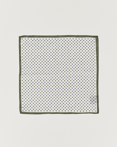 Herren | Einstecktücher | Amanda Christensen | Linen Paspoal Printed Flower Pocket Square White/Green