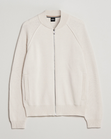 Herren | Full-zip | BOSS BLACK | Grissino Structured Knitted Full-Zip Open White