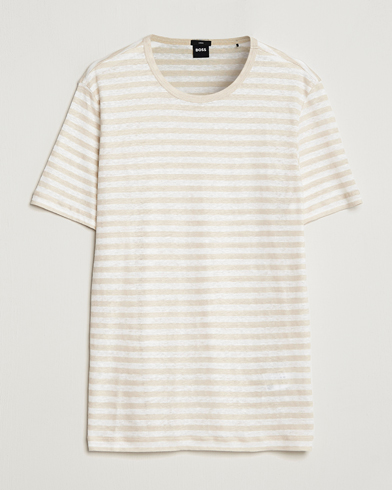 Herren |  | BOSS BLACK | Tiburt Striped Linen Crew Neck T-Shirt Open White 