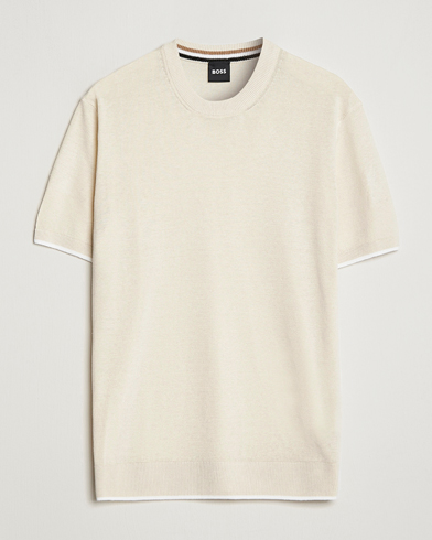 Herren |  | BOSS BLACK | Giacco Knitted Crew Neck T-Shirt Open White