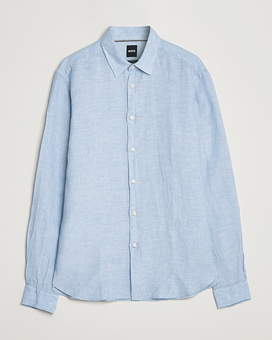 Herren | Leinenhemden | BOSS BLACK | Liam Linen Shirt Open Blue