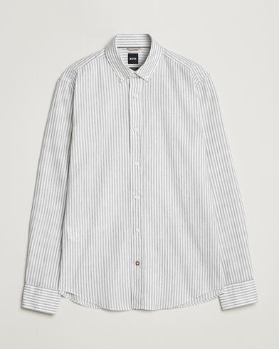Herren | Freizeithemden | BOSS BLACK | Hal Cotton/Linen Striped Shirt Open Green